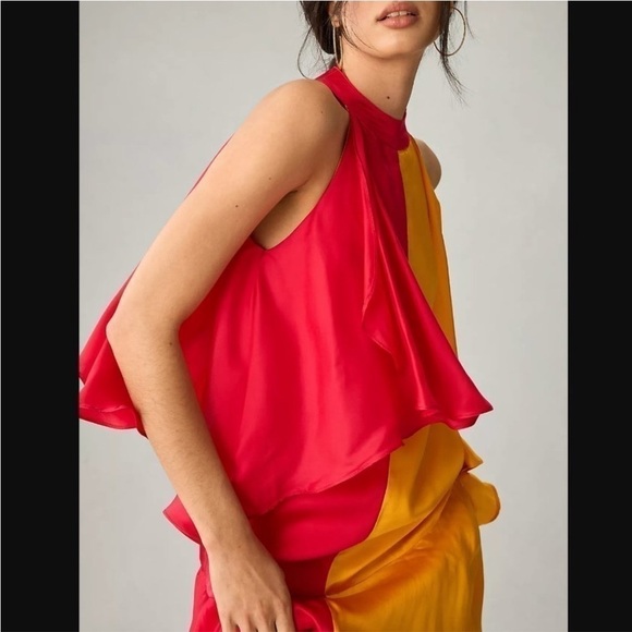 NWT Anthropologie Pinnacle by Shruti Sancheti satin ruffle maxi dress - Picture 3 of 9